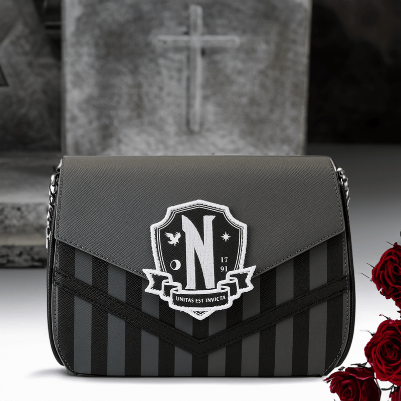 Embracing the Dark Side: Gothic Elegance in Wednesday Addams' Nevermore Crossbody Bag by Loungefly